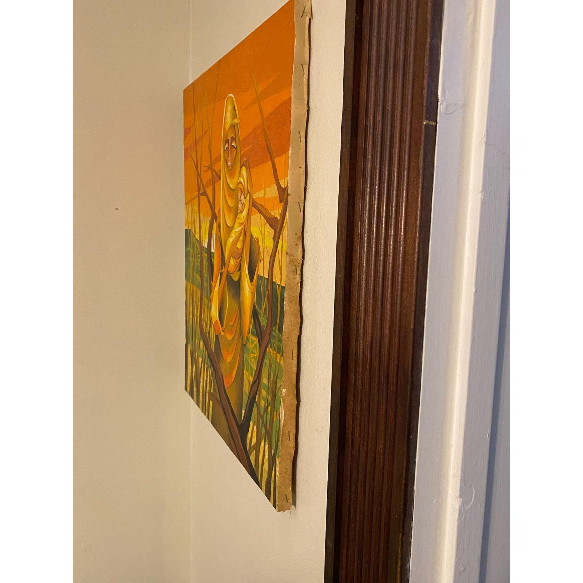 1971 "Mother Morning" Madonna & Child Painting by Rhoda Swaffer Earth Tones Tags