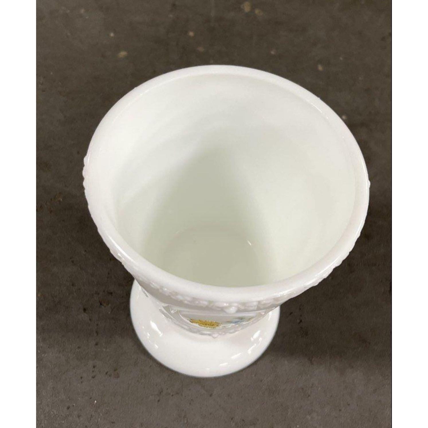 Anchor Hocking Milk Glass Compote Hand Painted Butterfly Signed Artist Vintage