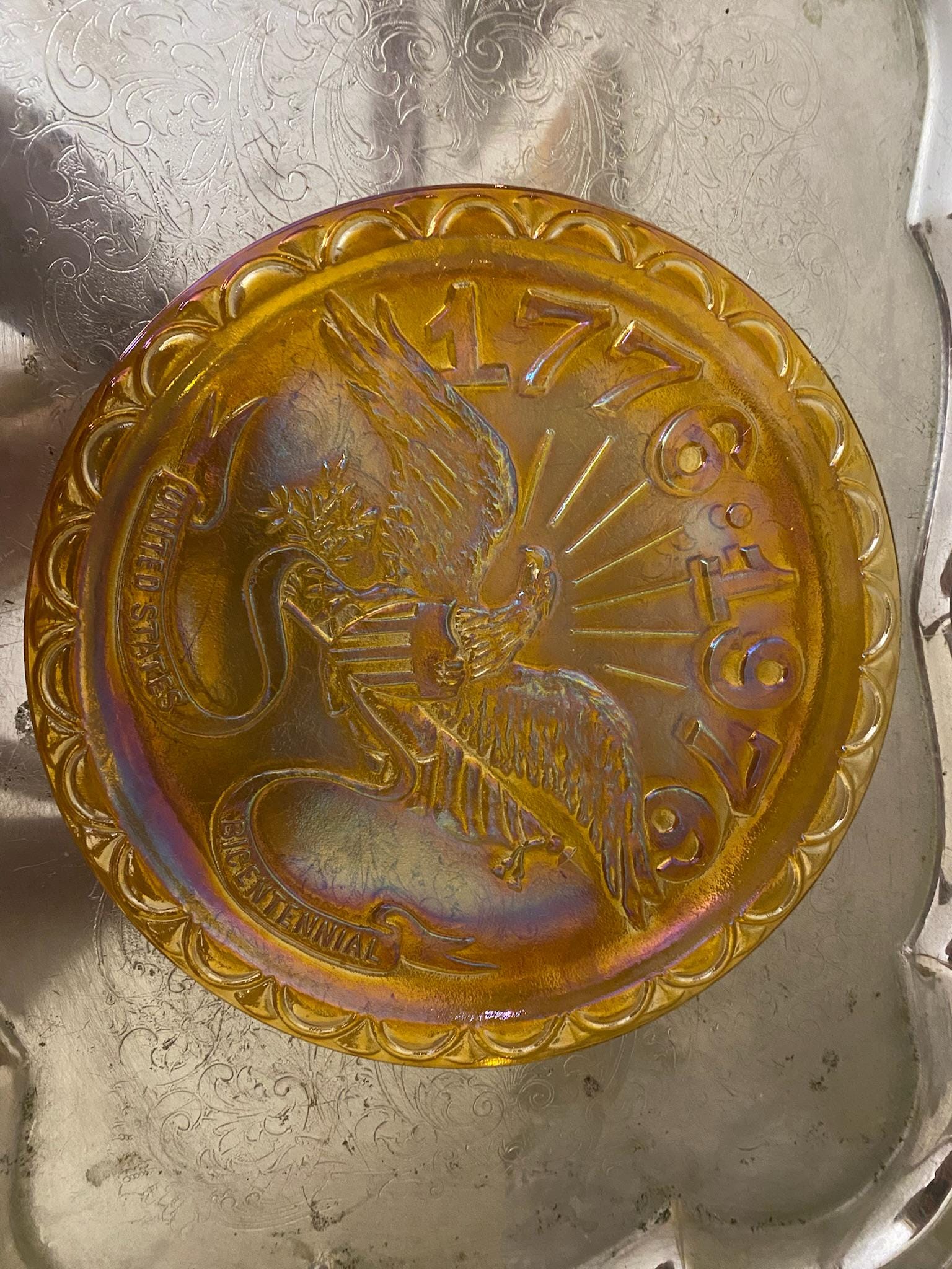 1976 American Bicentennial Plate | Indiana Glass Eagle | America250 Era | NIB