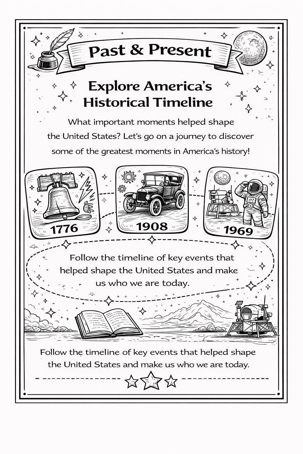 America Turns 250 Kids Activity Book | 2026 Printable Coloring & History Pages | Free Bonus