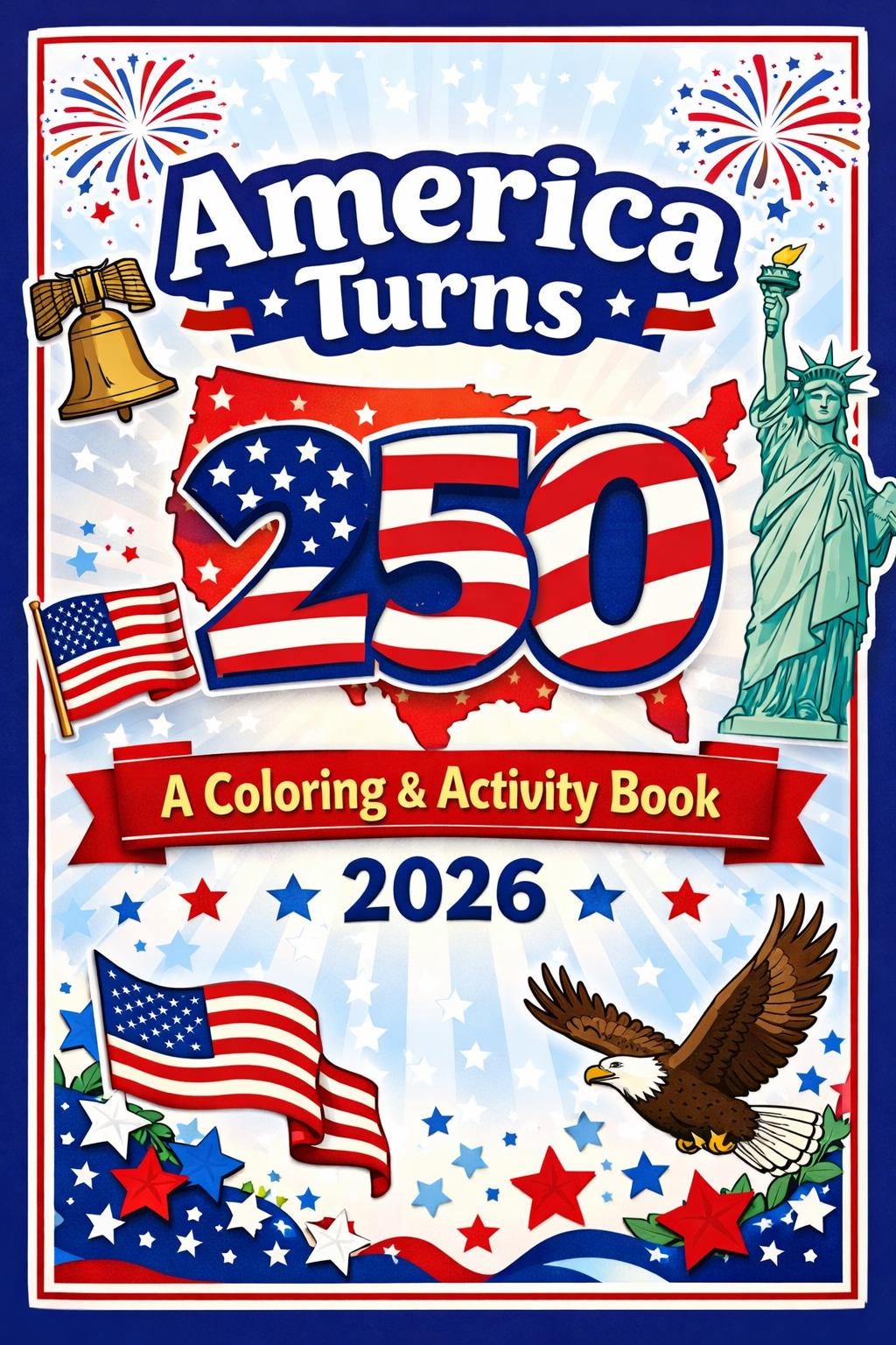 America Turns 250 Kids Activity Book | 2026 Printable Coloring & History Pages | Free Bonus
