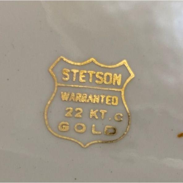 Stetson 22KT Gold Oval Platter + 2 Vintage USA Teacups Romantic Courting Scene