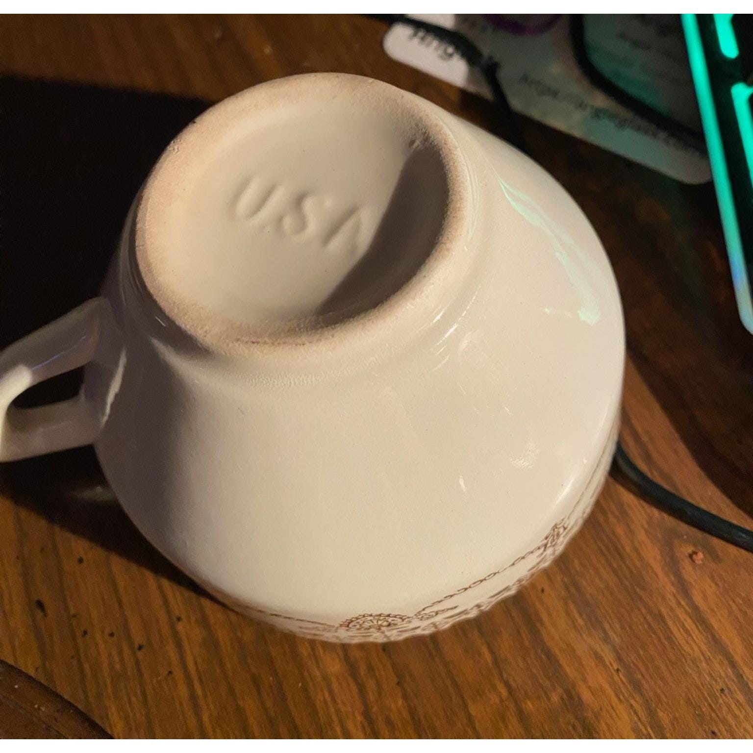 Stetson 22KT Gold Oval Platter + 2 Vintage USA Teacups Romantic Courting Scene