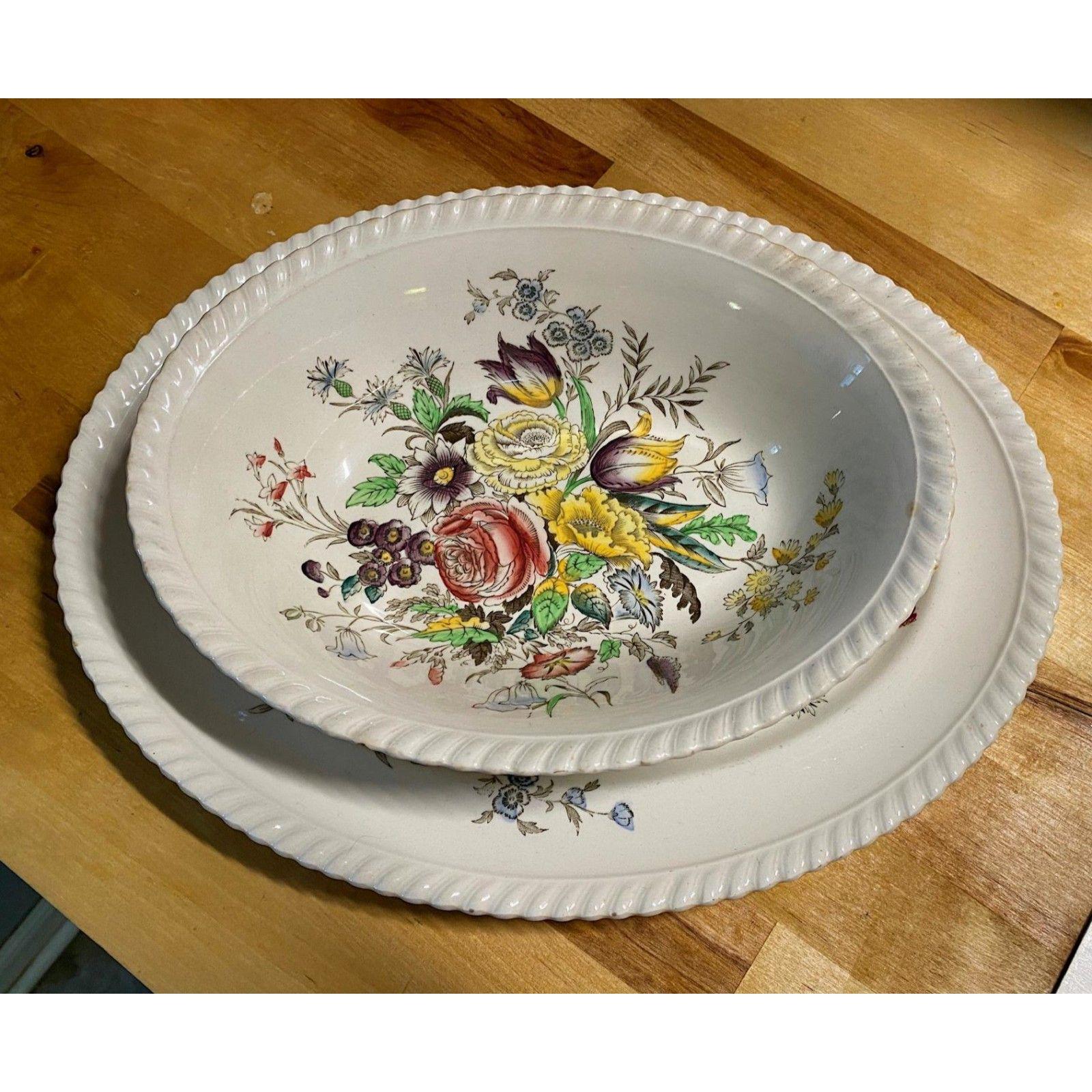 Johnson Bros Windsor Ware Garden Bouquet Platter Vegetable Dish Set Vintage 9x12