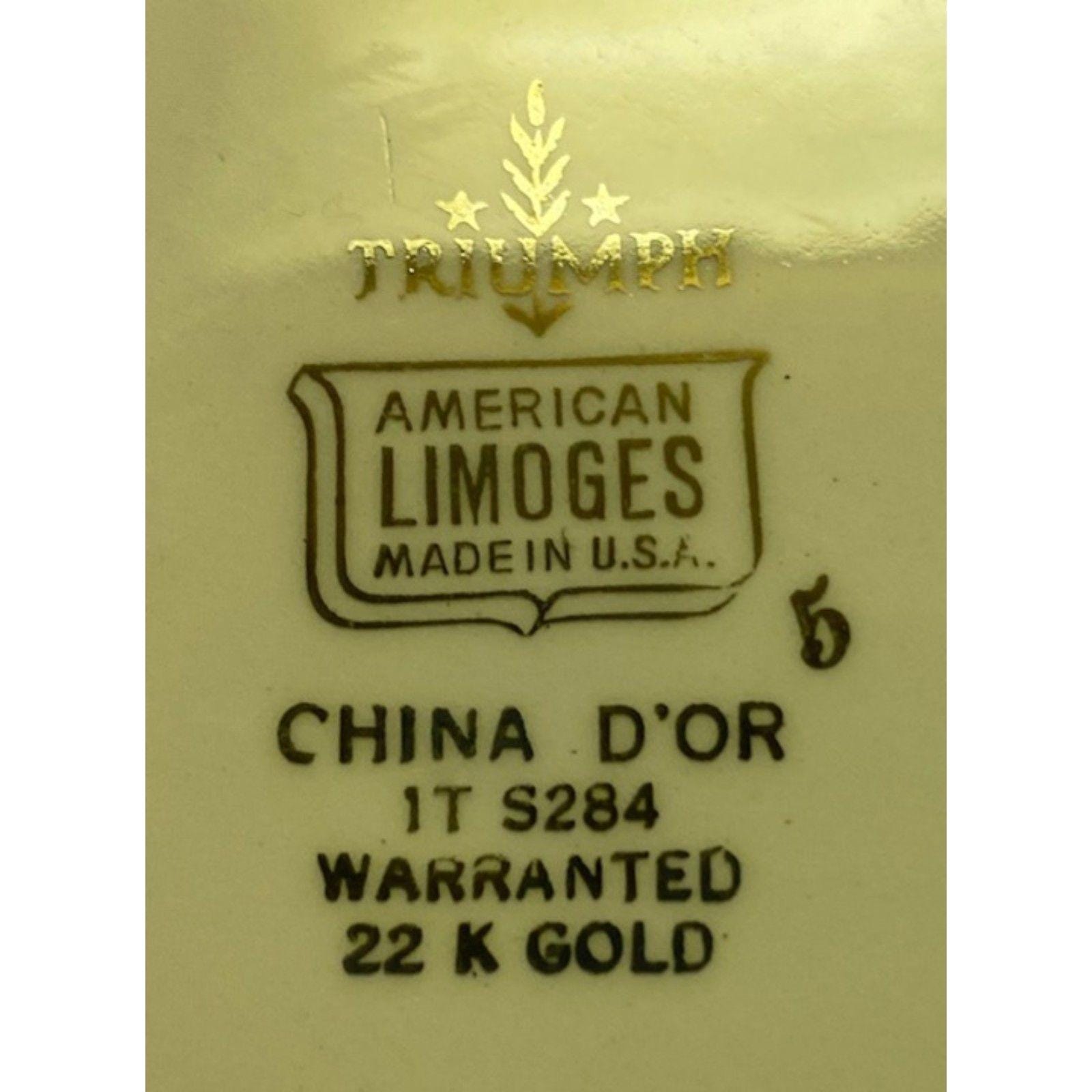 American Limoges Triumph Platter & Cups Set China D'or 22k Gold Floral Service