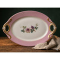 Antique Haviland Limoges Platter: Pink Border & Gold Handles