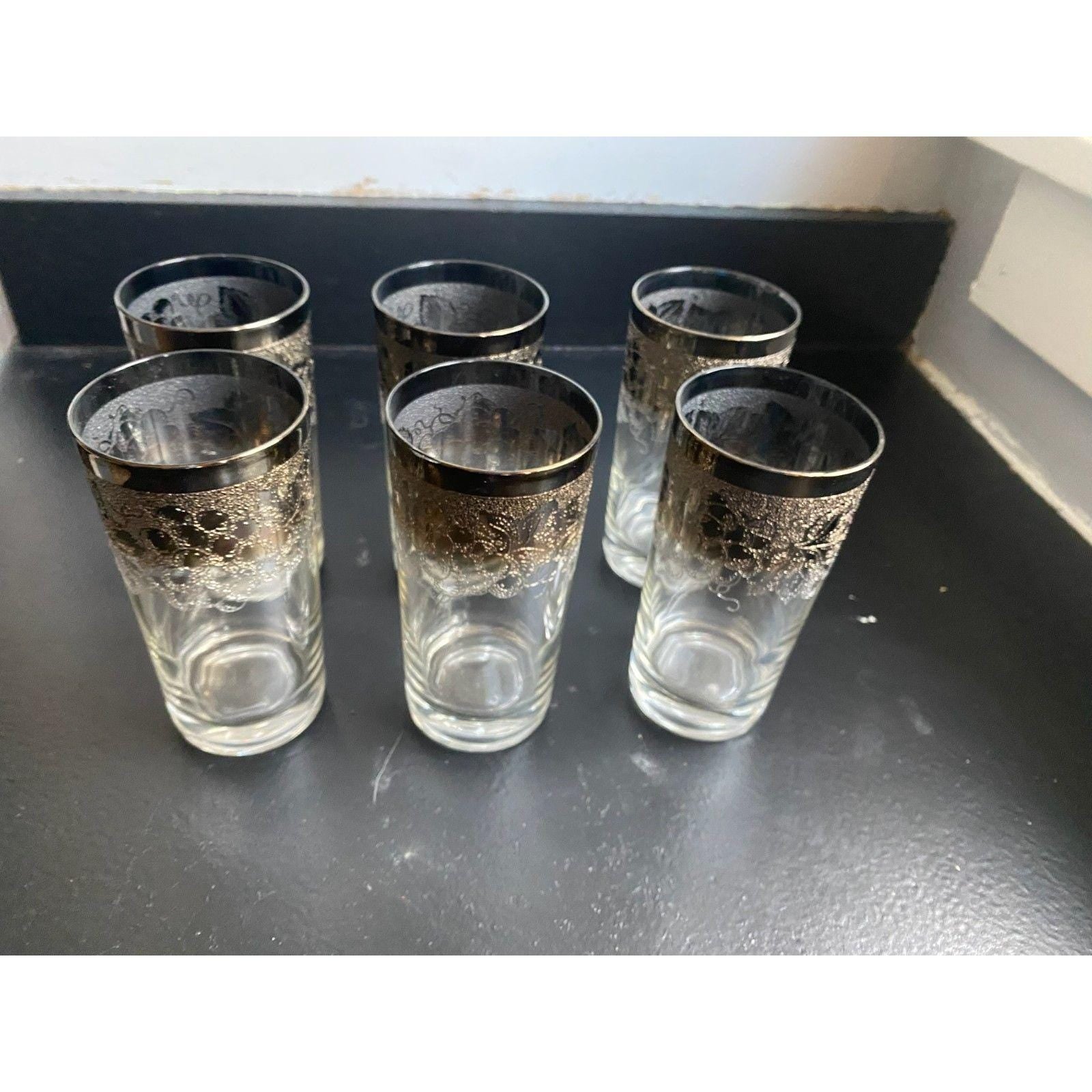 6 MCM Dorothy Thorpe Silver Fade Grape Highball Glasses - Vintage Barware