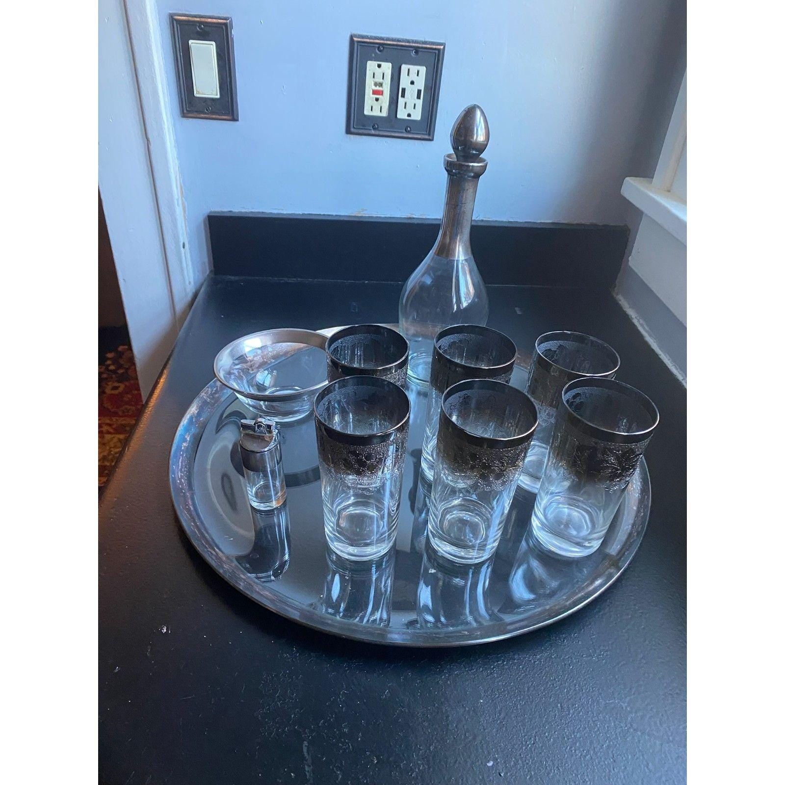 6 MCM Dorothy Thorpe Silver Fade Grape Highball Glasses - Vintage Barware