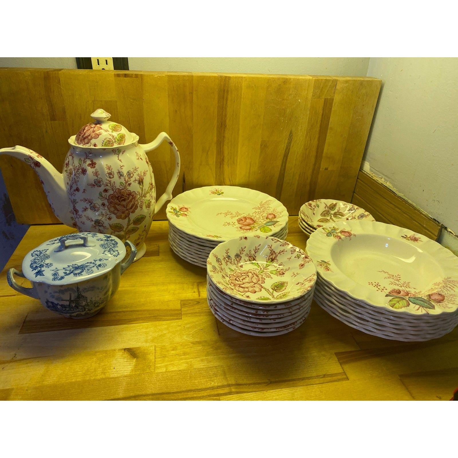 Cowell & Hubbard Antique Round Platter Gold Rim Serving Dish Vintage China Plate