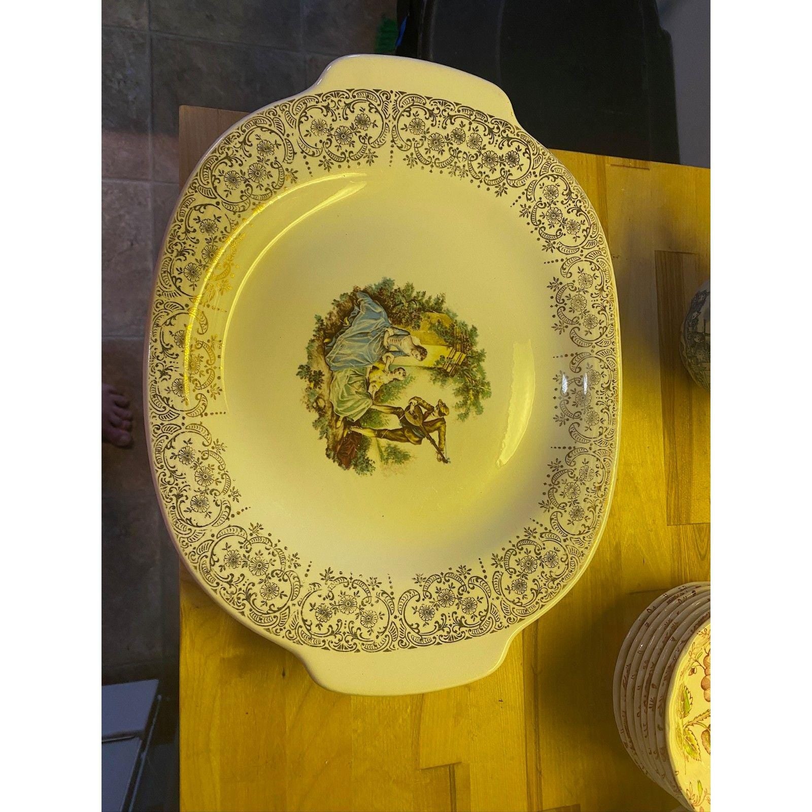 American Limoges Triumph Platter & Cups Set China D'or 22k Gold Floral Service