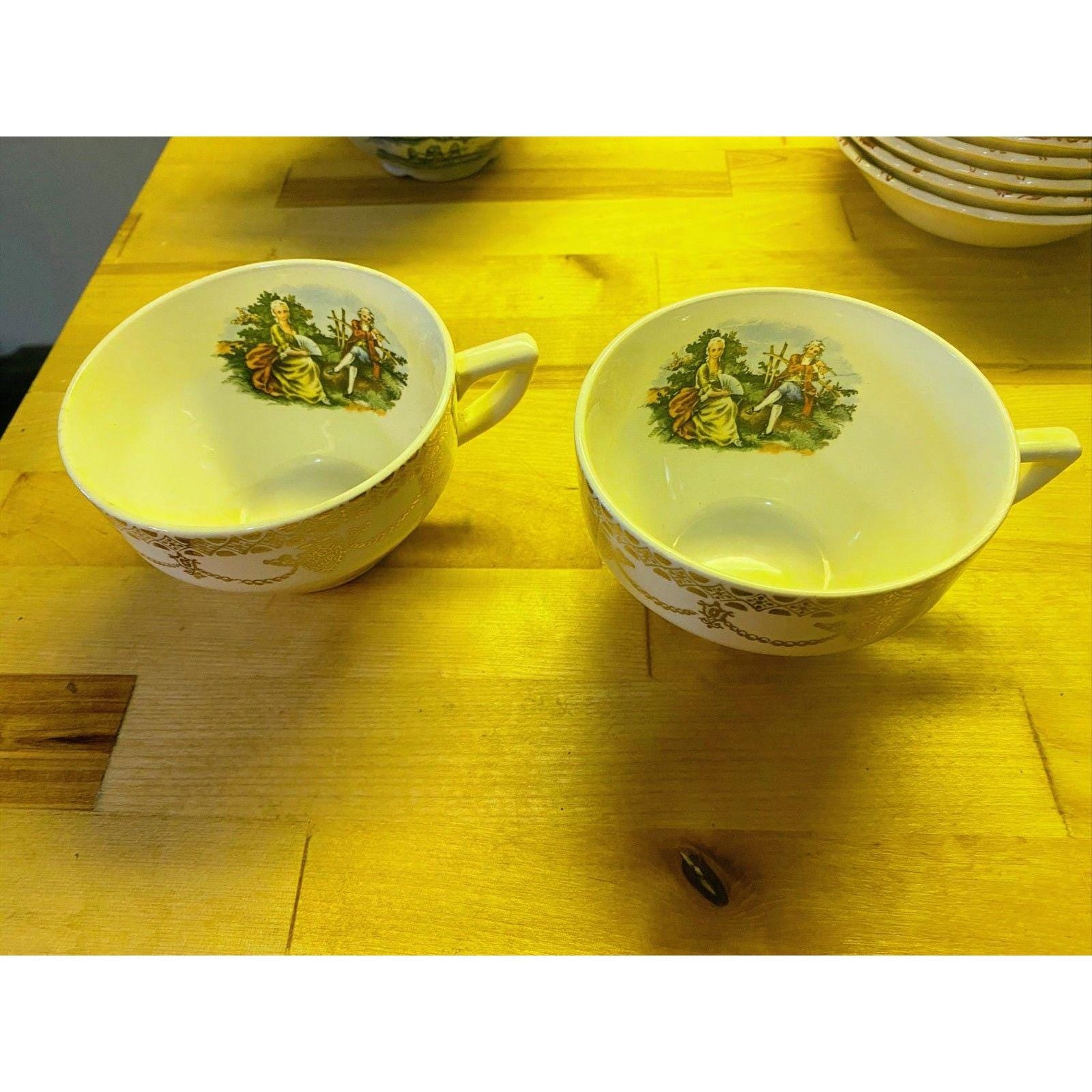 American Limoges Triumph Platter & Cups Set China D'or 22k Gold Floral Service