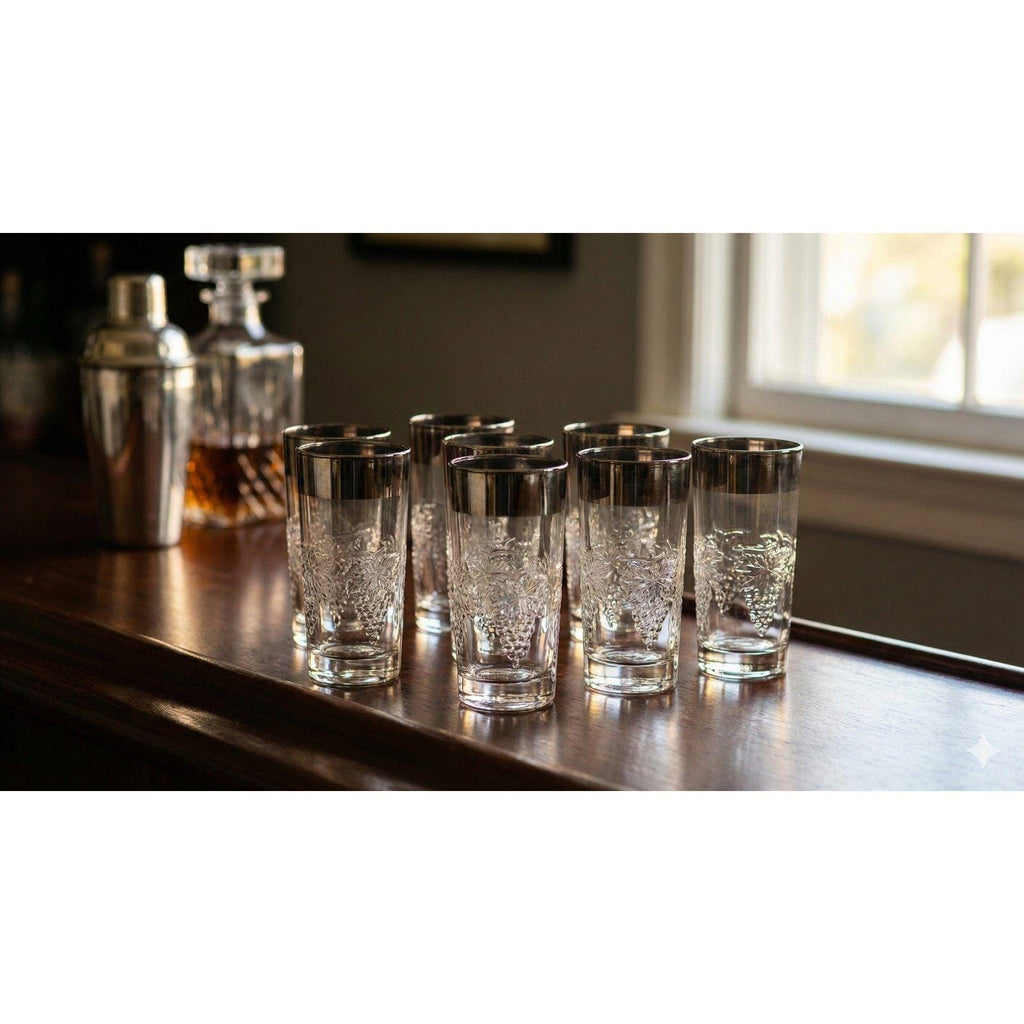 6 MCM Dorothy Thorpe Silver Fade Grape Highball Glasses - Vintage Barware