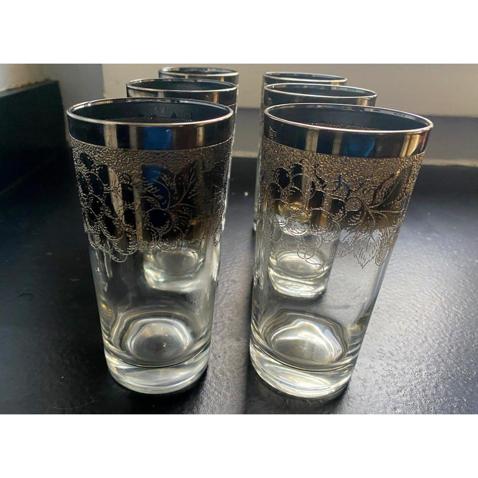6 MCM Dorothy Thorpe Silver Fade Grape Highball Glasses - Vintage Barware
