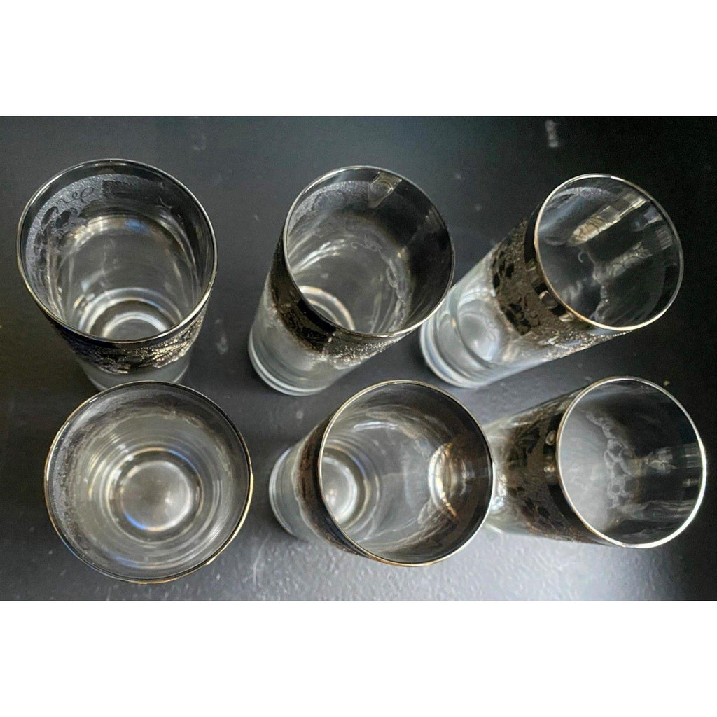 6 MCM Dorothy Thorpe Silver Fade Grape Highball Glasses - Vintage Barware