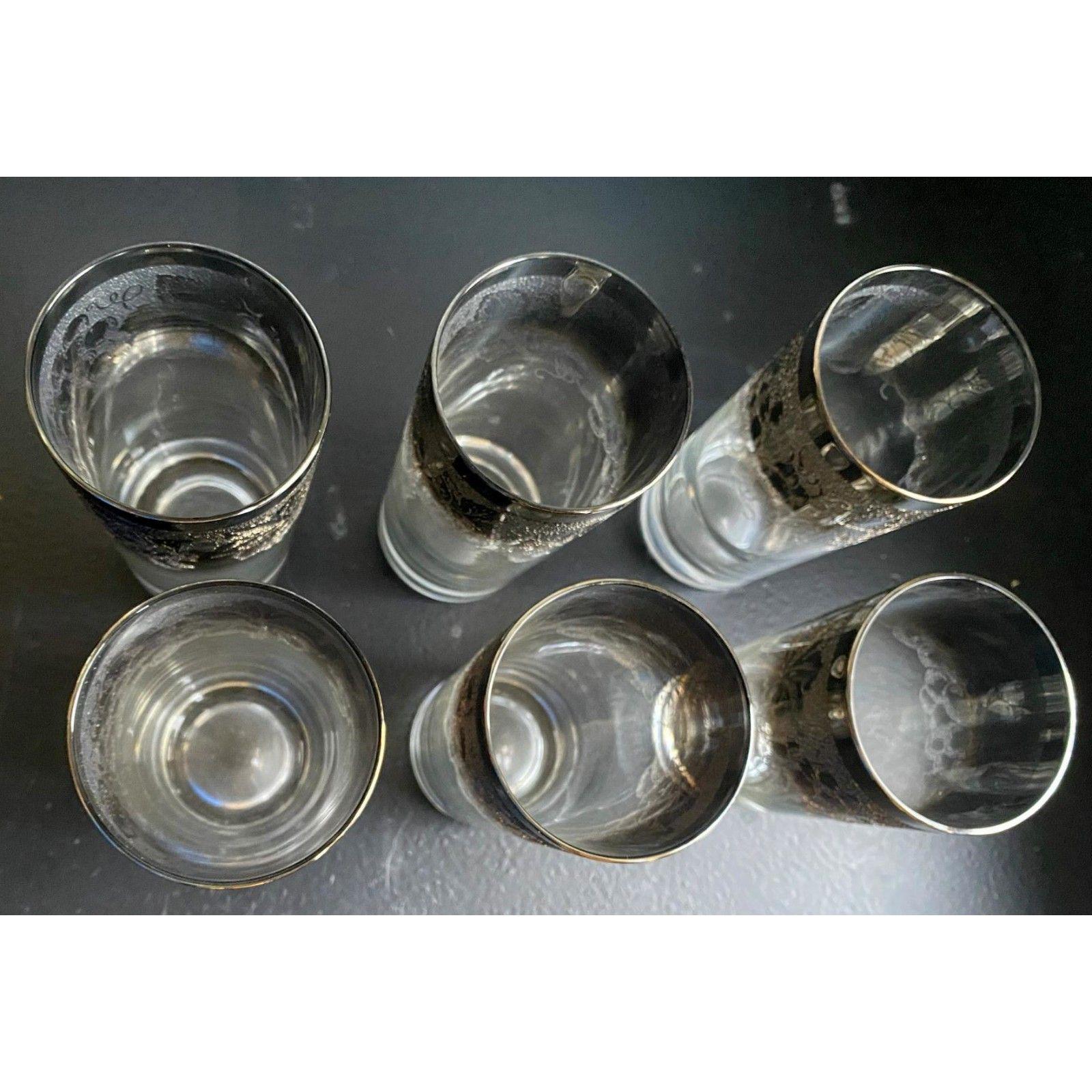 6 MCM Dorothy Thorpe Silver Fade Grape Highball Glasses - Vintage Barware